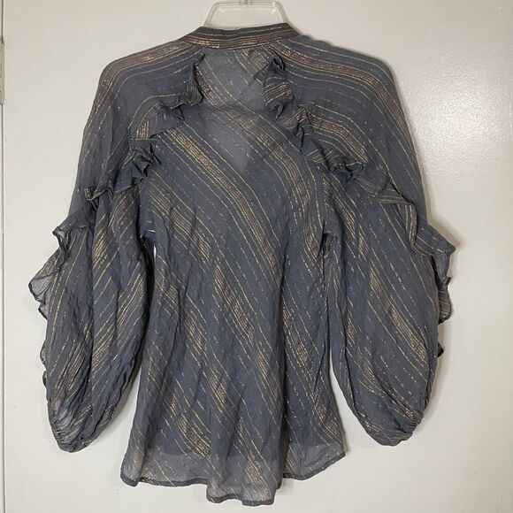 Jen's Pirate Booty blue striped button down shimmer Troubadour Top XS - Picture 7 of 8